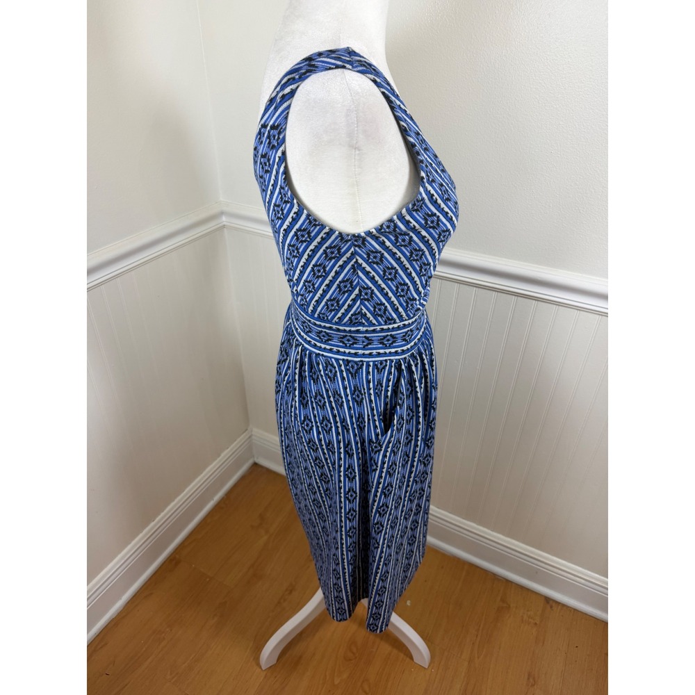 Maeve Anthropologie Fit and Flare‎ Dress Womens 4 Blue Geometric Ikat Sleeveless - Picture 3 of 11